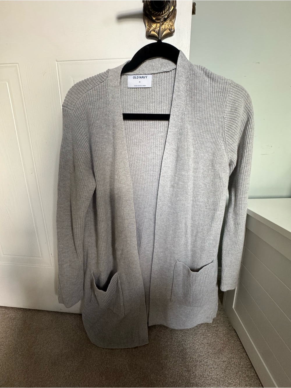 Old Navy Women's Light Gray Open-Front Ribbed Cardigan